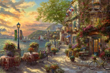 Artworks by 350 Famous Artists Painting - French Riviera Cafe Thomas Kinkade